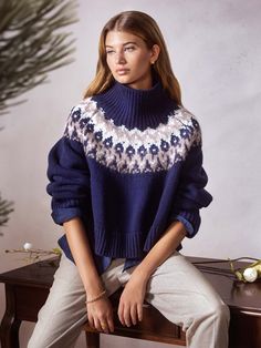 The Odessa Fairisle Sweater Statement Sweaters, Cabin Outfit, Ski Trip Outfit, Ski Aesthetic, Brochu Walker, Clothes 2023, Swing Silhouette, Mountain Outfit, Suri Alpaca