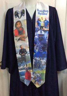 a neck tie with pictures of different sports teams on it, hanging from a door