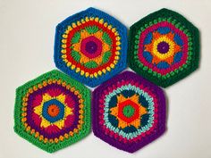 This crochet pattern is for making colourful hexagons; you can use a hexagon as a doily or join a few hexagons to make a blanket, bag, scarf or anything else you like.

Diameter of the hexagon is about 7.8 inches (20 cm).
************************************************
In this pattern round endings are sewn perfectly !! You won't be able to tell where they are !!