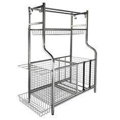 a metal rack with two baskets on it