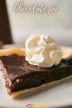 a slice of chocolate pie with whipped cream on top