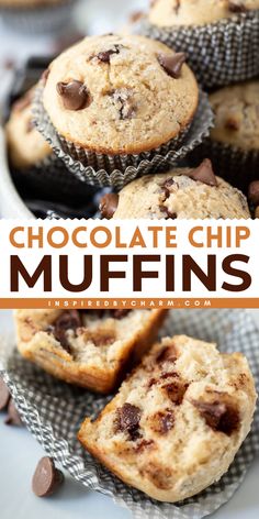 You're less than 30 minutes away from these homemade muffins with chocolate chips! Decadent with a hint of cinnamon, these easy chocolate chip muffins are a delicious breakfast on the go option or an afternoon snack to make. Save this simple back to school recipe! Homemade Muffin Tops, Beth First Year Muffins, Easy Chocolate Chip Muffin Recipe, Moist Chocolate Chip Muffins, Homemade Chocolate Chip Muffins, Chocolate Chip Muffins Easy, Chocolate Chip Muffins Recipe, Mini Chocolate Chip Muffins, Chocolate Chip Muffin