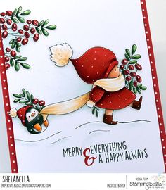 a handmade christmas card with an image of a santa claus holding a snowman