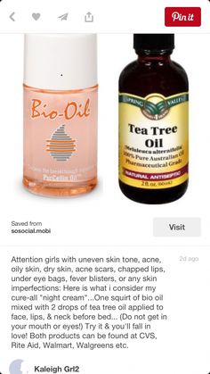 Bio oil & Tea Tree oil #SkinCareSecretRemedies #TeaTreeOilUses Healthy Skin Care, Bio Oil, Skin Imperfection, Body Skin Care Routine, Maquillaje Natural, Beauty Skin Care Routine, Tree Oil