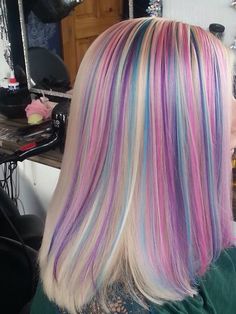 Awesome colors! Hair With Colorful Highlights, Medium Pink Hair, Pastel Rainbow Hair, Pink Blonde Hair, Vivid Hair Color, Pastel Pink Hair, Guest Hair