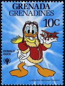 the postage stamp shows an image of donald duck