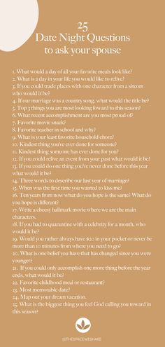 a brown background with the text 25 date night questions to ask your spouse