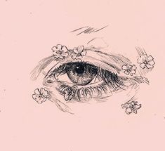 a drawing of an eye with flowers in the iris