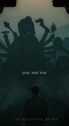 a movie poster with an image of a giant creature and the words pray, wait, trust