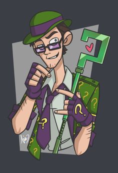 a drawing of a man in glasses and a hat holding a green picker with dollar signs on it