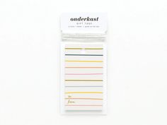 onederkslas gift tags with multicolored stripes on white paper, set of 3