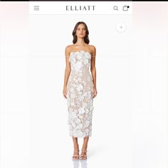 I Purchased This Dress Directly From Elliatt (Australian Based Company) For Engagement Photos. Unfortunately, Because There's No Stretch, It Doesn't Accentuate My Body Type As Much As I'd Hoped. I Paid $425, And Don't Want To Deal With Return Shipping Cost So I'd Rather Just Resell. This Size Is Sold Out And Back Ordered Online Right Now So Grab It While You Can. This Dress Would Be Gorgeous For Bridal Shower, Photos, Graduation, Engagement Photos, Rehearsal Dinner, As A Reception Dress, Etc. It Not White Rehearsal Dinner Dress, Bridal Rehearsal Dress, Classic Rehearsal Dinner Dress, Midi Reception Dress, Rehearsal Dinner Dress For Guest, Proposal Dress, Midi Bridal Dress, Shower Photos, White Rehearsal Dinner Dress