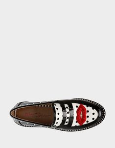 Step out in style with the DARIAN-L black & white polka dot print loafers with a flirty red kiss embellishment! This charming pattern is great for any event, from a business meeting to a day of outdoor picnic fun with flirty flair! Textile upper material with embellishments Slip-on style Synthetic lining Synthetic sole 1 inch heel height .5 inch platform Imported Outdoor Picnic, Outdoor Picnics, Business Meeting, Spring Trends, Black Polka Dot, Polka Dot Print, Dot Print, Shoe Box, White Polka Dot