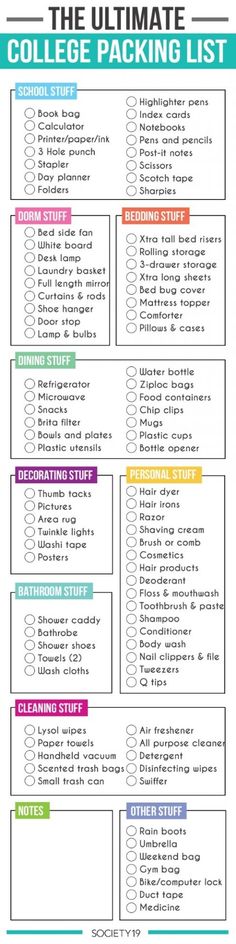 the ultimate college packing list is shown in this printable guide for students to pack their belongings