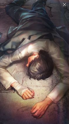 a painting of a person laying on the ground