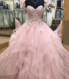 Big Pink Dress, Pink Sweet 16 Dress, Robes Quinceanera, Kain Tile, Pink Sweet 16, Sweet 16 Dress, Gown Pink, A Line Evening Dress, 16 Dress