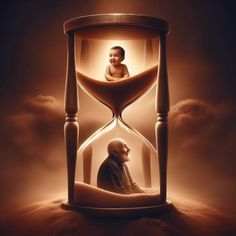 an old man and baby are sitting in the hourglass