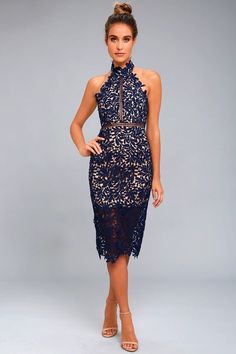 Dresses for Women | Best Women's Dresses Online Georges Chakra, Couture, Haute Couture, Dirndl, Blue Lace Midi Dress, Navy Blue Lace Dress, Lace Halter Dress, Blue Dress Formal, Blue Cocktail Dress