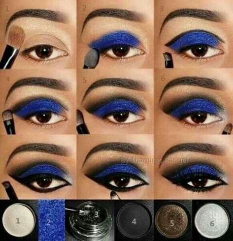 Royal blue & black eyeliner Make Up Mata, Smokey Eye Make Up, Make Up Designs, Drag Make-up, Smink Inspiration, Beauty Make-up, Eye Makeup Pictures, Makeup Tutorial Eyeshadow, Makijaż Smokey Eye