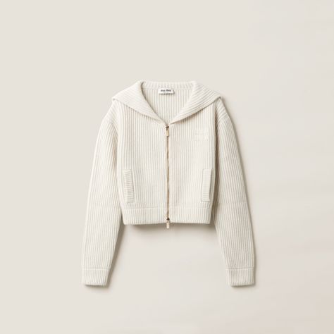 Prada 2005, Sailor Collar, Chalk White, Evening Outfits, Cashmere Wool, Wool Cardigan, Long Sleeve Cardigan, Wool Sweaters, Harrods