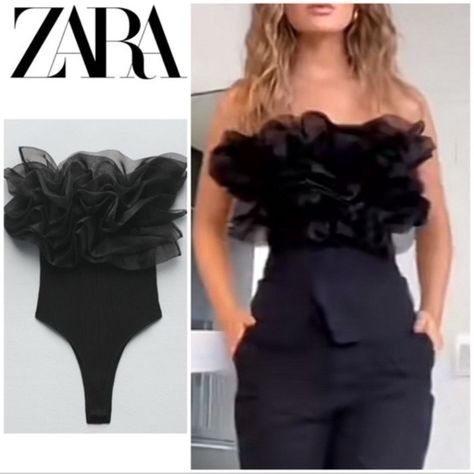 Zara Blogger Favorite Organza Ruffle Rib Bodysuit Size Small Size Small Zara Bestsellers Latest 2023 Collection New With Tags Clean Smoke Free Pet Free Home Body Tule, Asymmetric Bodysuit, Halter Neck Bodysuit, Brown Bodysuit, Zara Bodysuit, Body Con Dress Outfit, Red Bodysuit, Zara Outfit, Bodysuit Blouse