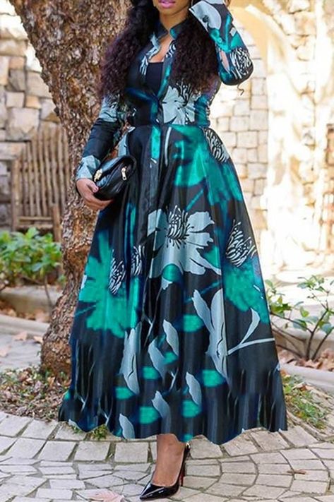 f0fcf351df4eb6786e9bb6fc4e2dee02desc53924059ri African Print Long Dress, Mode Prints, Long Sleeve Summer Dress, Boho Robes, Style Bleu, Green Long Sleeve Dress, Red Long Sleeve Dress, Vogue Dress, Long Sleeve Dresses