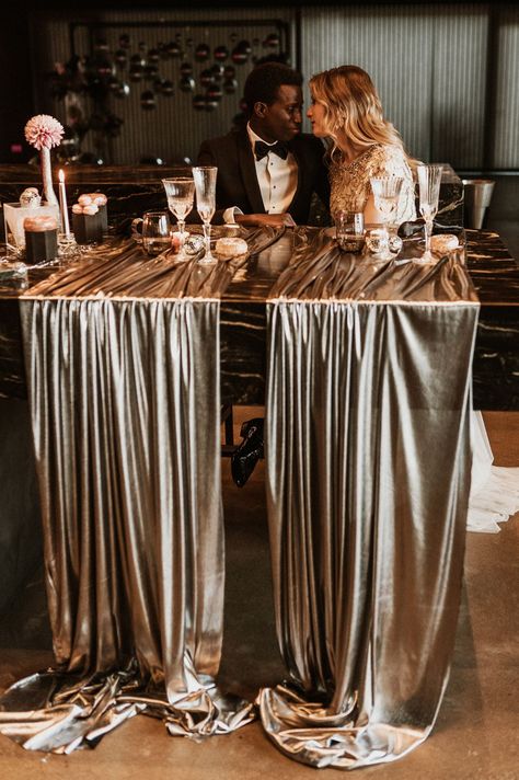 Metallic Gold Table Cover for Wedding Metallics Wedding Theme, Gold Disco Ball Wedding, Mixed Metal Wedding Decor, Black Tie Table Setting, Metallic Tablescape, Disco Table Decorations, Tinsel Wedding, Gold Table Cover, Metallic Wedding Theme