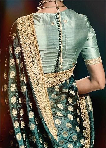 Potli Button Row Back opening High neck blouse -30 ब्लाउज बैक नेक डिजाइन, Sabyasachi Mukherjee, Wedding Trousseau, Blouse Designs High Neck, Blouse Back Neck Designs, Sari Blouse Designs, Blouse Designs Indian, Silk Saree Blouse Designs, Salwar Kamiz