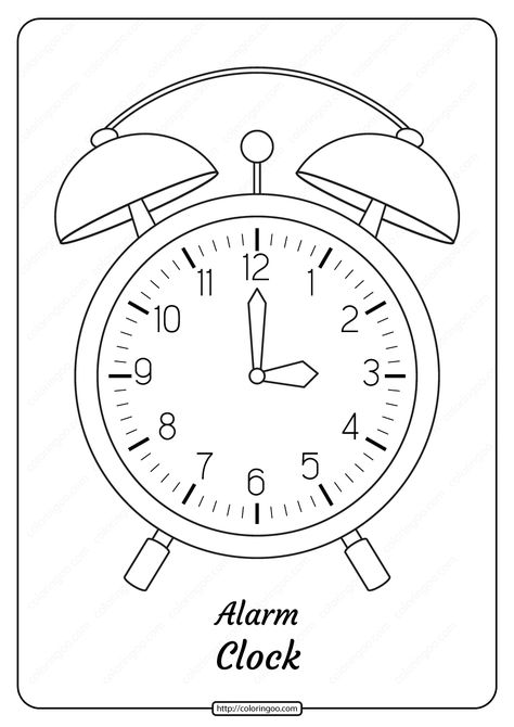 An alarm clock (or sometimes just an alarm) is a clock that is designed to alert an individual or group of individuals at a specified time. #free #printable #alarmclock #clock #coloringpage #drawing #outline Clock Template Free Printable, Alarm Clock Drawing, Clock Outline, Clock Decoration Ideas, Homecoming Pants, Wall Clock Drawing, Clock Cartoon, Wall Clock Decor Ideas, Clock Printable