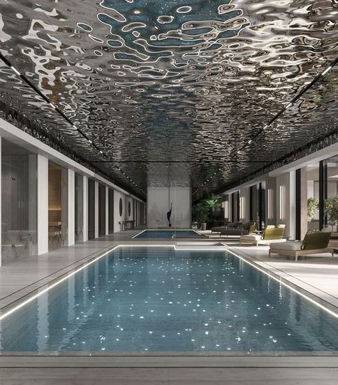 water ripple ceiling Pool Lighting Design, Pool Room Ideas Swimming, Interior Swimming Pool, Pool Interior Design, Swimming Pool Interior, Spa Architecture, Summer Pool Party Decorations, Modern Swimming Pool, Home Swimming Pool