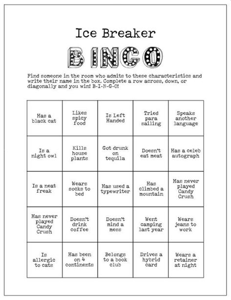 Sample Human Bingo Grids for Team Building - Teambonding Ice Breaker Bingo, People Bingo, Team Building Icebreakers, Human Bingo, Ice Breaker Game, Bingo Card Generator, Free Printable Bingo Cards, Bingo Card Template, Free Bingo Cards