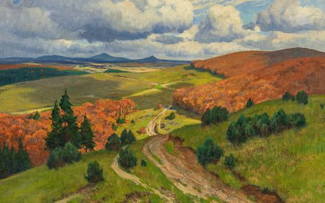 Oil Painting Landscape Wallpaper Pc, Autumn Landscape Desktop Wallpaper, Art Wallpaper For Desktop, German Landscape Painting, Landscape Painting Wallpaper Desktop, Impressionism Wallpaper Desktop, Desktop Painting Wallpaper, Oil Painting Aesthetic Wallpaper Desktop, Fairytale Wallpaper Desktop