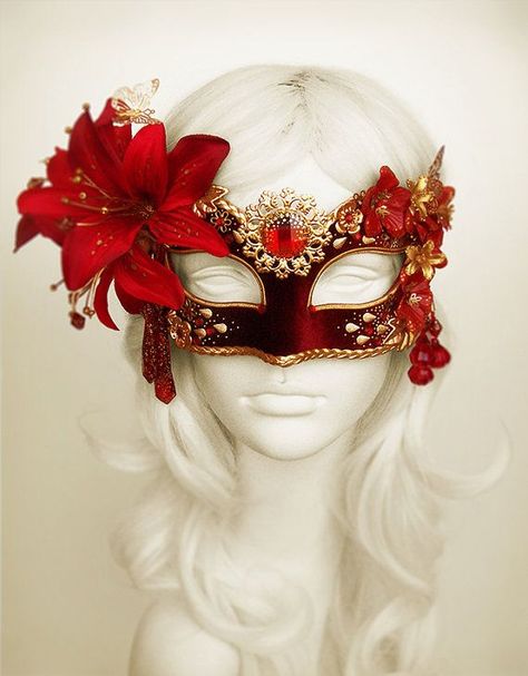 Red Masquerade, Diy Fantasia, Mascarade Mask, Masquerade Outfit, Gold Masquerade Mask, Simpul Pita, The Mask Costume, Costume Carnaval, Costume Venitien