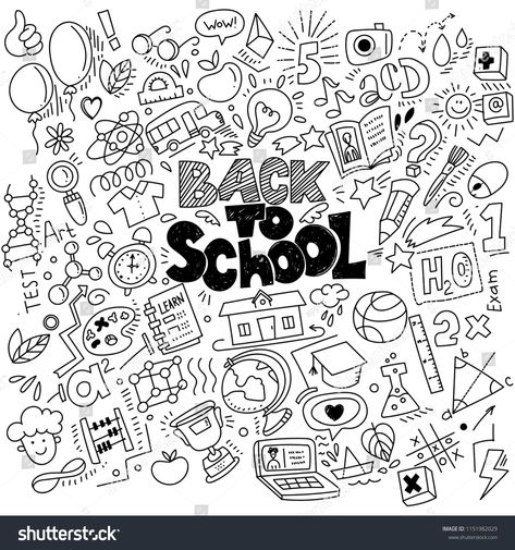 White Letters On Black Background, School Memories Drawing, Study Doodles Drawings, English Doodles School, Dream School Drawing, School Doodles Aesthetic, Study Symbols, Study Doodles, Back To School Doodles