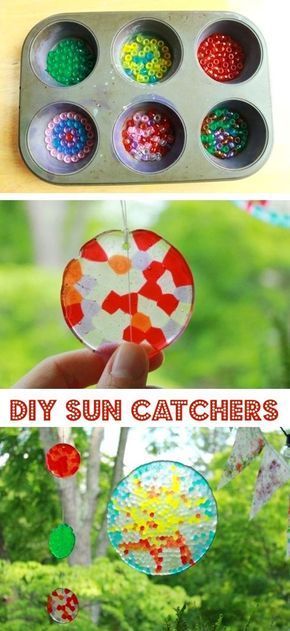 DIY Sun Catchers -- A ton of DIY super easy kids crafts and activities for boys and girls! Quick, cheap and fun projects for toddlers all the way to teens! Listotic.com Diy Sun Catchers, Kunst For Barn, Projects For Toddlers, Easy Kids Crafts, Activities For Boys, Summer Crafts For Kids, Diy Bricolage, Crafts For Kids To Make, Sun Catchers