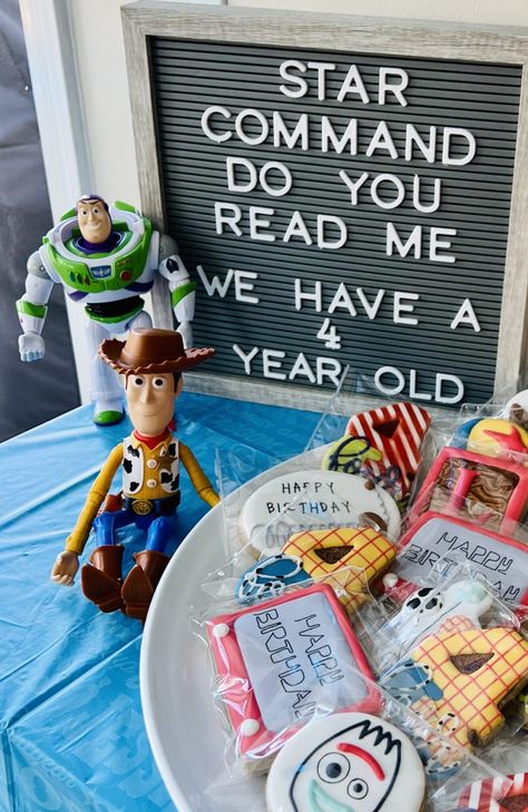 Toy Story Birthday Party: 21 Ideas for an Awesome Party 1st Birthday Party Toy Story, Toy Story Themed Snacks Parties Food, Toys Story 3 Birthday, Toy Story Birthday Dessert Ideas, Reach 4 The Stars Birthday Toy Story, You’ve Got A Friend Who’s Three Birthday, 1st Toy Story Birthday Party Ideas, 3 Toy Story Birthday, Toy Story Menu Ideas