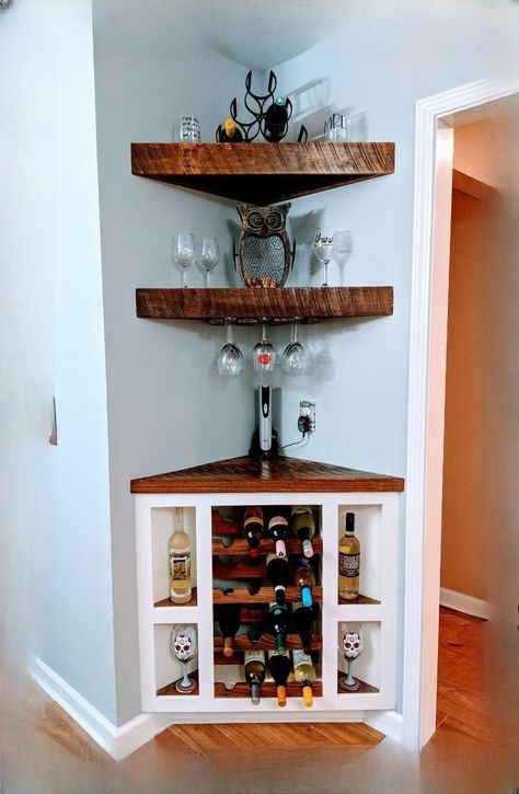 Corner Bar Ideas For Home, Wall Bar Ideas, Corner Bar Ideas, Small Bar Ideas, Vintage Coffee Bar, Mini Bar At Home, Small Bars For Home, Coffee Bar Station, Coffee Bar Design