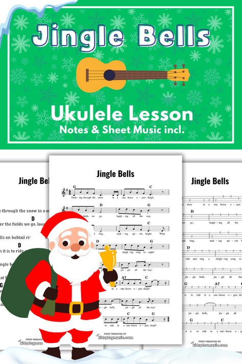 In our free ukulele lesson you will learn how to play the melody of the popular Christmas carol Jingle Bells with tabs to fingerpick the melody and how to strum the song with chords. We provide you also the sheet music! Jingle Bells Ukulele, Ukulele Lesson, Note Sheet, The Melody, Christmas Carol, Jingle Bells, The Song, Ukulele, To Play