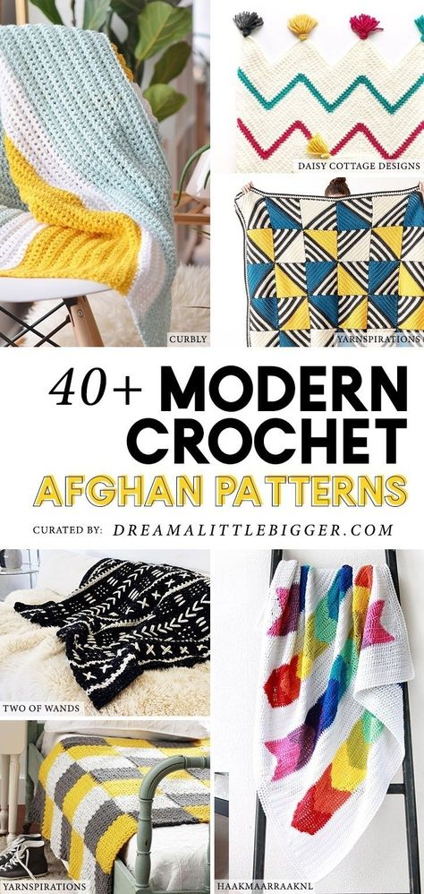 40+ Modern Crochet Afghan Patterns ⋆ Dream a Little Bigger Amigurumi Patterns, Modern Crochet Afghan, Crochet Afghan Patterns, Modern Crochet Blanket, Cushion Cover Pattern, Crochet Cushion Cover, Crochet Afgans, Crochet Blanket Designs, Modern Crochet Patterns