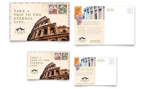 Top 26 Postcard Examples & Templates from Top Designers Postcard Design Layout, Restaurant Business Plan Sample, Postcard Examples, Postcard Design Inspiration, Italian Postcard, Postcard Layout, Marketing Postcard, Business Postcards, Travel Brochure Template