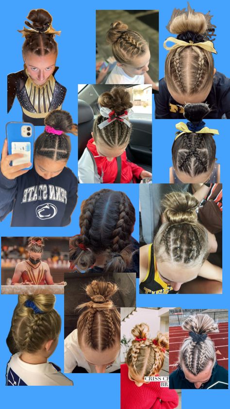 Gymnastics Hair, Tennis Hairstyles, Cute Volleyball Hairstyles, Soccer Hairstyles, Track Hairstyles, Preppy Hairstyles, Soccer Hair, Basketball Hairstyles, Competition Hair