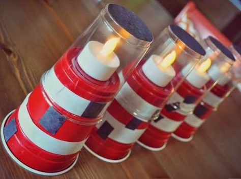 This Little Light Of Mine Craft, Beach Theme Vbs Decorating Ideas, Lighthouse Lights, Lighthouse Keepers Lunch, Vbs Shipwrecked, Shipwrecked Vbs, Diy Lighthouse, Lighthouse Crafts, Light Party