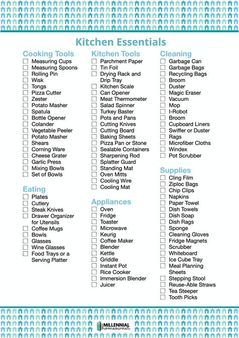 Organisation, Kitchen Necessities List, Kitchen Items List, Kitchen Essentials Checklist, First Home Essentials, First Home Checklist, Kitchen Checklist, Kitchen Essentials List, House Checklist