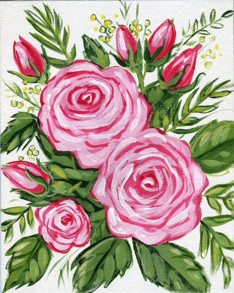 Acrylic Rose Painting, Rose Painting Acrylic, Acrylic Rose, Easter Canvas, Arte Aesthetic, Painting Flowers Tutorial, Easy Flower Painting, Folk Art Flowers, Art Animals