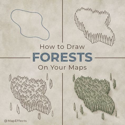 How to Draw Forests Ako Kresliť, The Hundred Acre Wood, Map Sketch, Fantasy Map Making, Fantasy World Map, Výtvarné Reference, Writing Fantasy, Drawn Map, Karten Design
