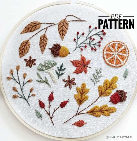Embroidery Fall Designs, October Cross Stitch, Fall Themed Embroidery, Autumn Embroidery Patterns Free, Easy Fall Embroidery, Seasonal Embroidery Patterns, Fall Flowers Embroidery, Free Fall Embroidery Patterns, Embroidery Fall Patterns