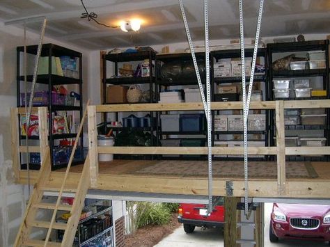 Make the most of your garage with these garage loft ideas! High Ceiling Garage Storage Ideas, Garage Food Storage, High Ceiling Garage, Garage Loft Storage, Garage Halloween, Loft Plans, Garage Solutions, Plan Garage, Loft Area