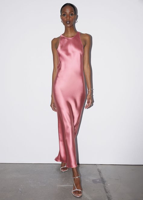 Slim Satin Midi Dress Wedding Guest Dress Italy Summer, Best Shein Dresses, Summer Dresses Chic, Wedding Guest Dress Pink, Pink Satin Midi Dress, Silk Pink Dress, Best Wedding Guest Dresses, Jumpsuit Chic, French Girl Style