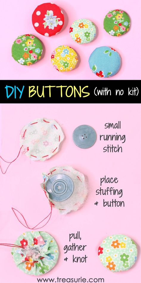 How to Make Fabric Buttons (Without a kit or machine) |TREASURIE Diy Buttons Making, Make Buttons Diy, Fabric Buttons Diy, Fabric Buttons Ideas, Embroidery With Buttons, Button Fabric, Chicken Risotto, Fabric Crafts Diy, Make Buttons