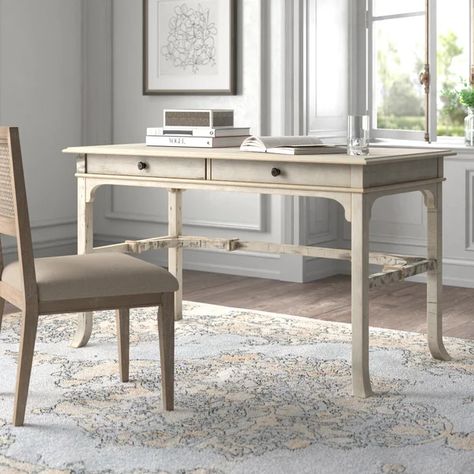 Alice Solid Wood Desk French Country Office, Vintage White Desk, French Country Desk, Distressed White Wood, White Writing Desk, French Desk, Kelly Clarkson Home, Desk In Living Room, Desk Wood